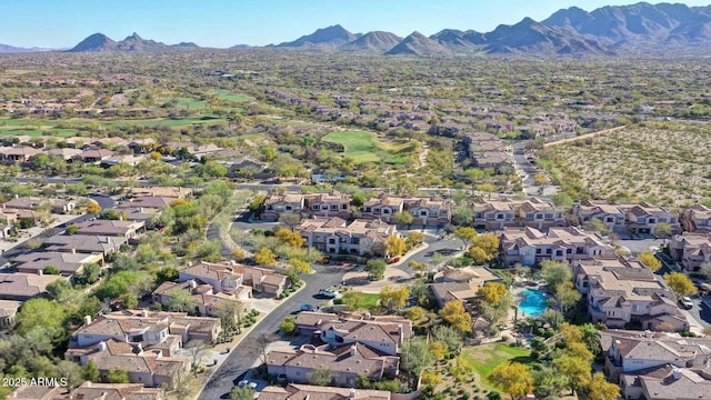 birds eye view of property featuring a mountain view and a residential view