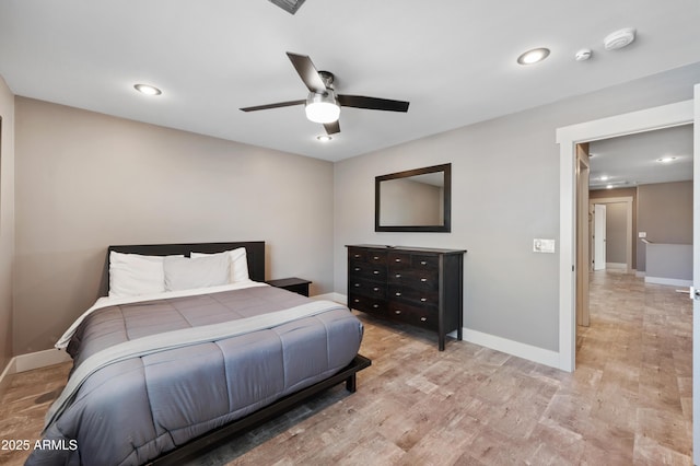 23211 N 22nd Pl, Phoenix, AZ 85024 - bedroom with baseboards, light wood-style floors, recessed lighting, and a ceiling fan
