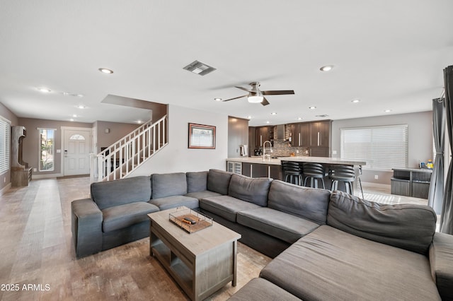 23211 N 22nd Pl, Phoenix, AZ 85024 - living area featuring recessed lighting, visible vents, stairway, and a ceiling fan