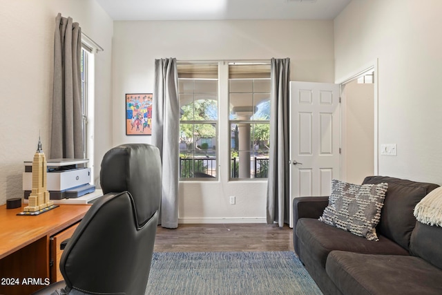 office space featuring dark wood-type flooring