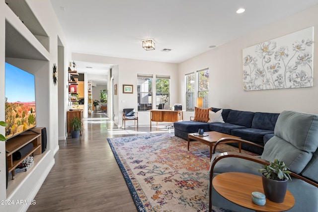 living room with hardwood / wood-style floors