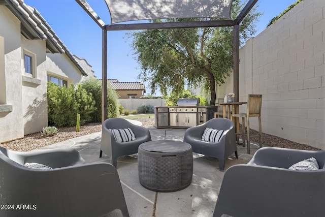 view of patio / terrace with an outdoor living space and area for grilling