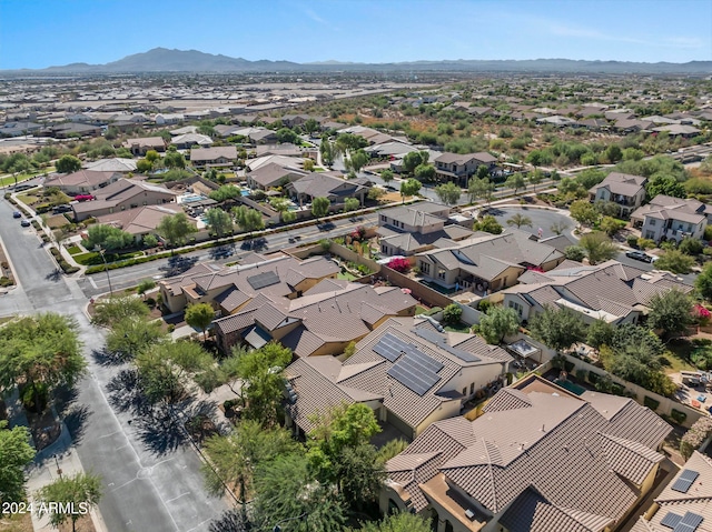 drone / aerial view featuring a mountain view