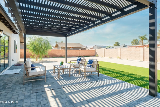 view of patio / terrace featuring an outdoor living space and a pergola