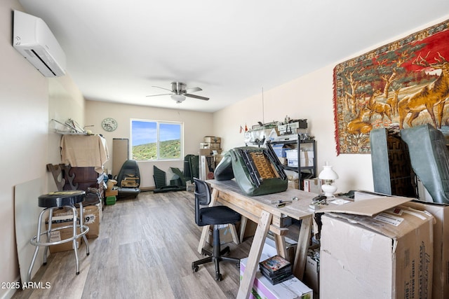 490 S Hideaway Dr, Dewey, AZ 86327 - exercise area with an AC wall unit, a ceiling fan, and wood finished floors