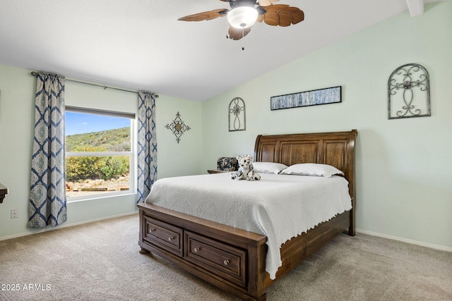 490 S Hideaway Dr, Dewey, AZ 86327 - bedroom with vaulted ceiling, light carpet, baseboards, and ceiling fan