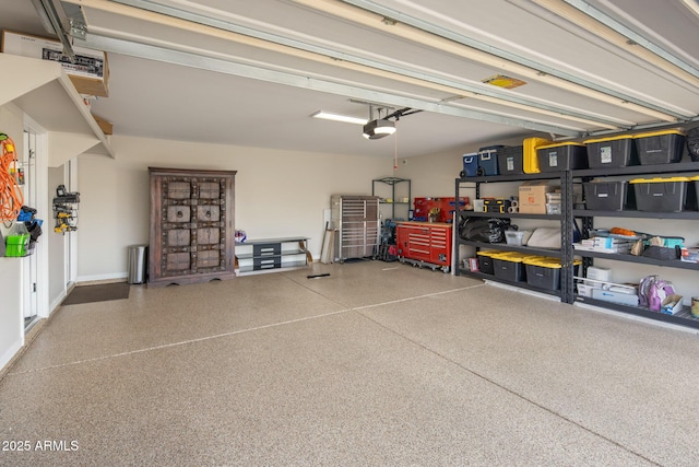 garage with a garage door opener