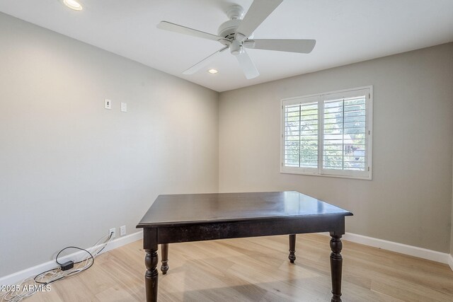 3138 N 82nd Pl, Scottsdale, AZ 85251 - office area with light wood-type flooring, baseboards, a ceiling fan, and recessed lighting