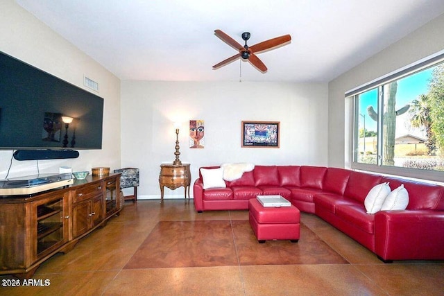 living room with ceiling fan