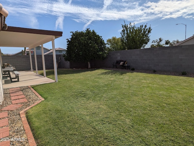 view of yard with a patio area