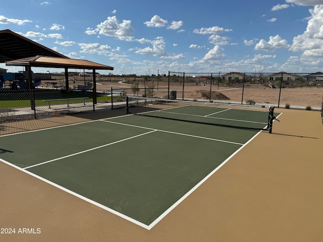 view of sport court featuring a gazebo