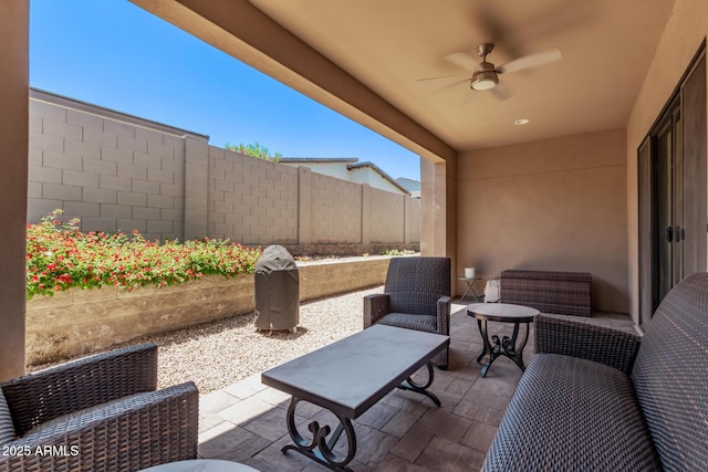 939 E Paseo Way, Phoenix, AZ 85042 - fenced backyard featuring ceiling fan and a patio