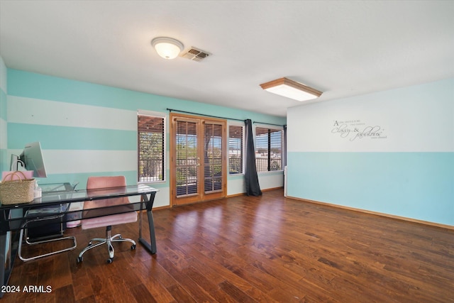 office with dark hardwood / wood-style floors