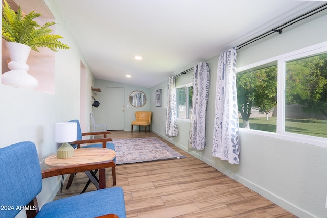 corridor featuring plenty of natural light and lofted ceiling