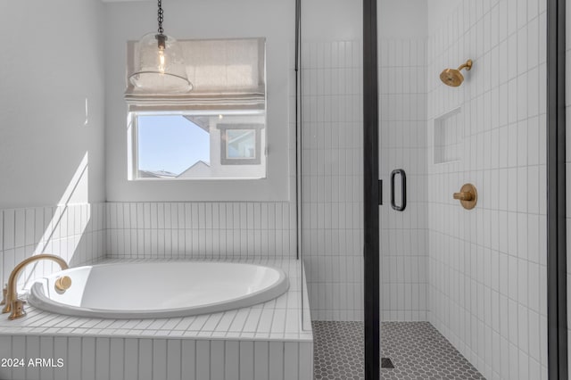 bathroom with shower with separate bathtub