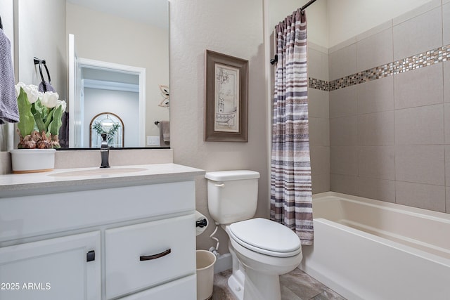 full bathroom featuring vanity, toilet, and shower / bath combo with shower curtain