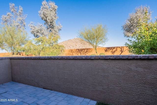 view of patio featuring a mountain view