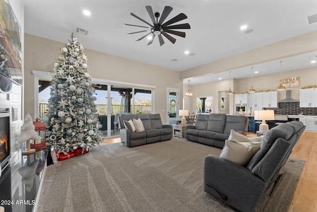 living room with ceiling fan