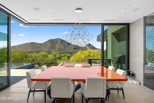 interior space with area for grilling and a mountain view