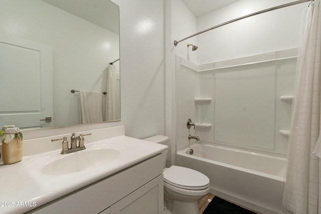 full bathroom with vanity, toilet, and shower / bath combo with shower curtain