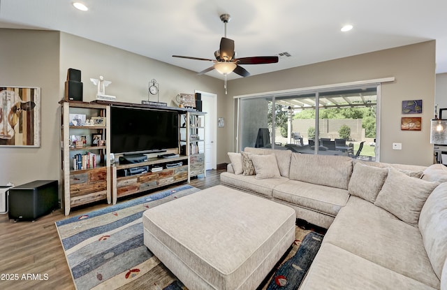 932 N Gomez St, Dewey, AZ 86327 - living area with a ceiling fan, wood finished floors, and recessed lighting