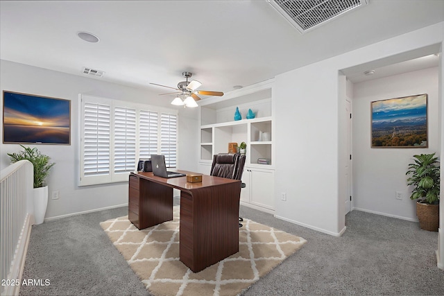 970 S Henry Ln, Gilbert, AZ 85296 - home office with ceiling fan, carpet floors, and built in features