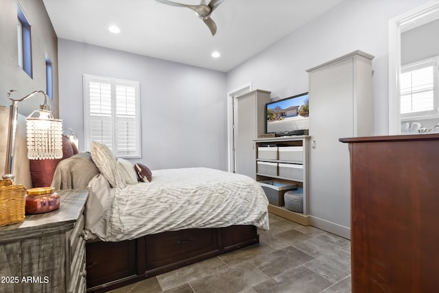 bedroom featuring recessed lighting and ceiling fan