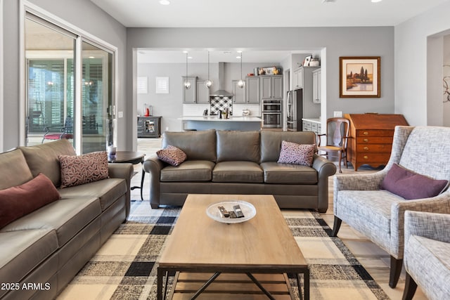 living room featuring recessed lighting