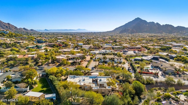 drone / aerial view featuring a mountain view