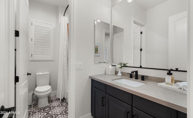 full bathroom featuring vanity, toilet, shower / bath combo, and tile patterned flooring