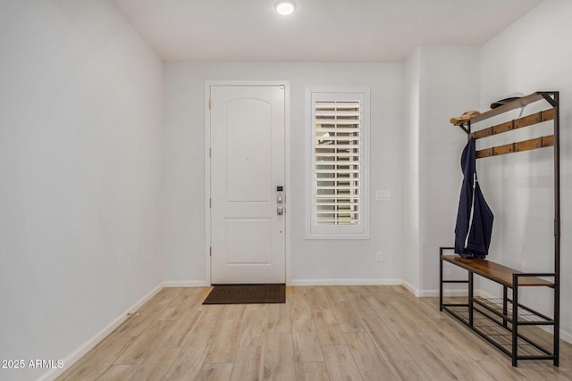 foyer entrance with light hardwood / wood-style floors