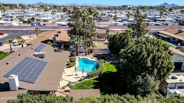 birds eye view of property featuring a residential view and a mountain view