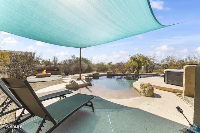 exterior space with a fire pit