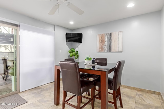 dining room featuring recessed lighting and ceiling fan