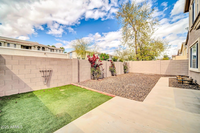 view of yard with a patio area and a fenced backyard