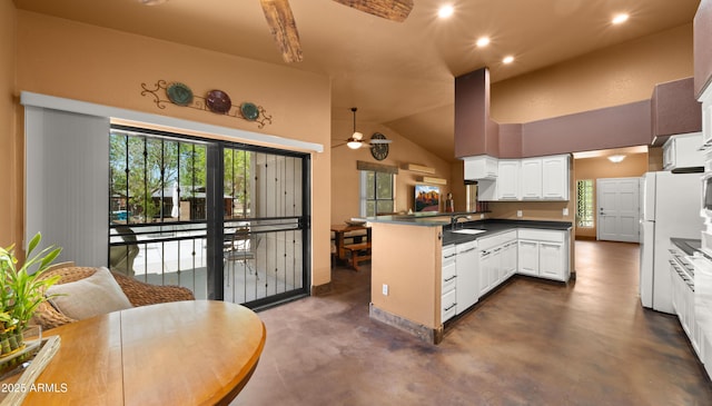 2311 W Dobbins Rd, Phoenix, AZ 85041 - kitchen with ceiling fan, a peninsula, healthy amount of natural light, white cabinetry, and recessed lighting