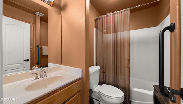 2311 W Dobbins Rd, Phoenix, AZ 85041 - bathroom featuring toilet, vanity, and shower / tub combo with curtain