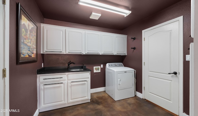 2311 W Dobbins Rd, Phoenix, AZ 85041 - laundry area with washer / clothes dryer, cabinet space, and baseboards