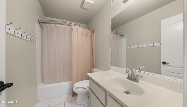 2311 W Dobbins Rd, Phoenix, AZ 85041 - full bathroom featuring tile patterned floors, vanity, toilet, and shower / bath combo with shower curtain