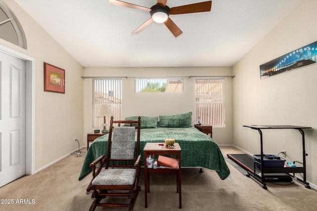 19029 N 36th St, Phoenix, AZ 85050 - bedroom with carpet flooring, baseboards, vaulted ceiling, and a ceiling fan