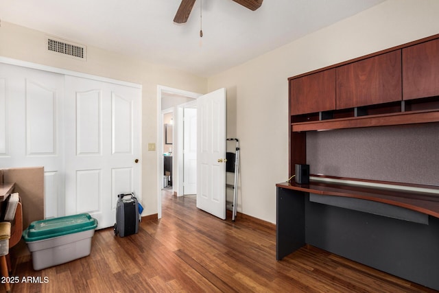 19029 N 36th St, Phoenix, AZ 85050 - unfurnished office featuring dark wood finished floors, ceiling fan, and baseboards