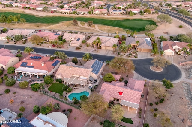 birds eye view of property featuring a residential view and golf course view