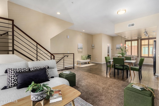 living room with hardwood / wood-style flooring