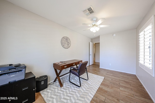 4558 E Libby St, Phoenix, AZ 85032 - home office featuring light wood-type flooring, a ceiling fan, baseboards, and plenty of natural light
