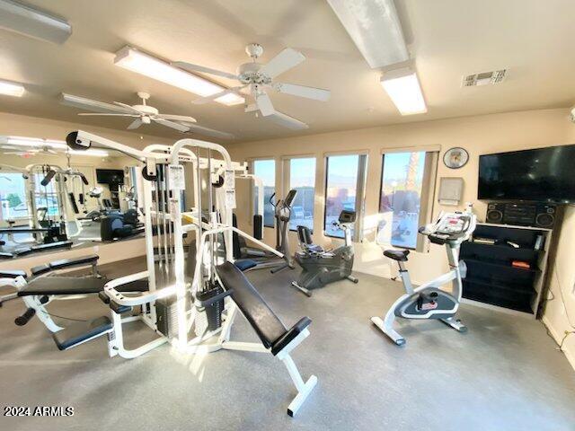 gym with ceiling fan