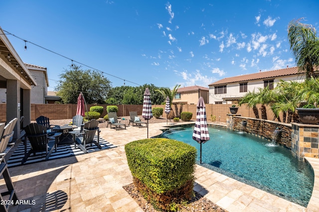 view of pool with a patio area, a fenced in pool, and a fenced backyard