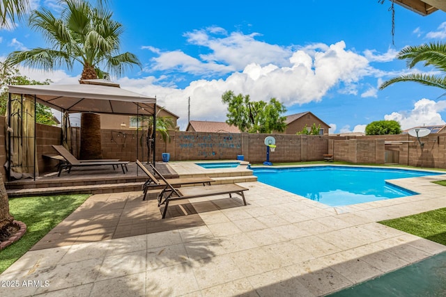 8214 S 48th Dr, Laveen, AZ 85339 - view of pool with a gazebo, a fenced backyard, a hot tub, and a patio
