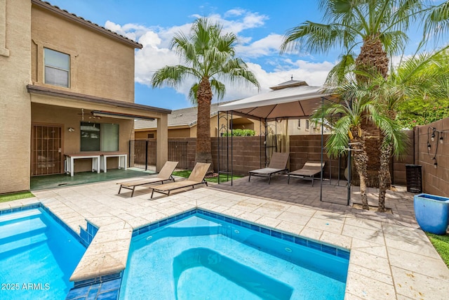 8214 S 48th Dr, Laveen, AZ 85339 - view of swimming pool featuring a fenced backyard, a patio, and a gazebo