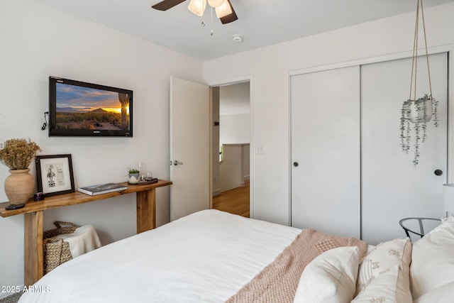 bedroom with a closet and a ceiling fan
