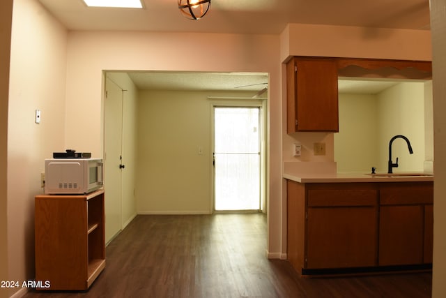 kitchen with dark hardwood / wood-style floors and sink